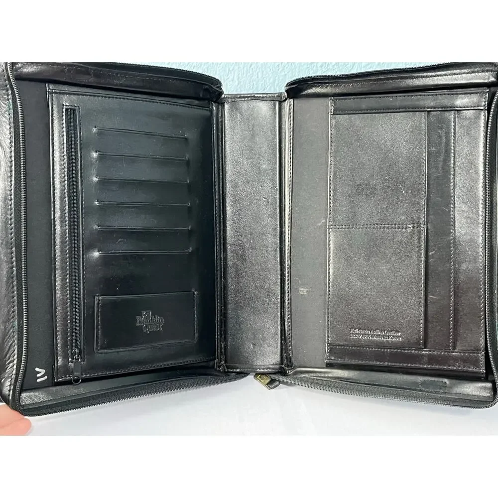 VTG Franklin Quest Black Leather Planner Binder 9.5”x11.5” Office Academia